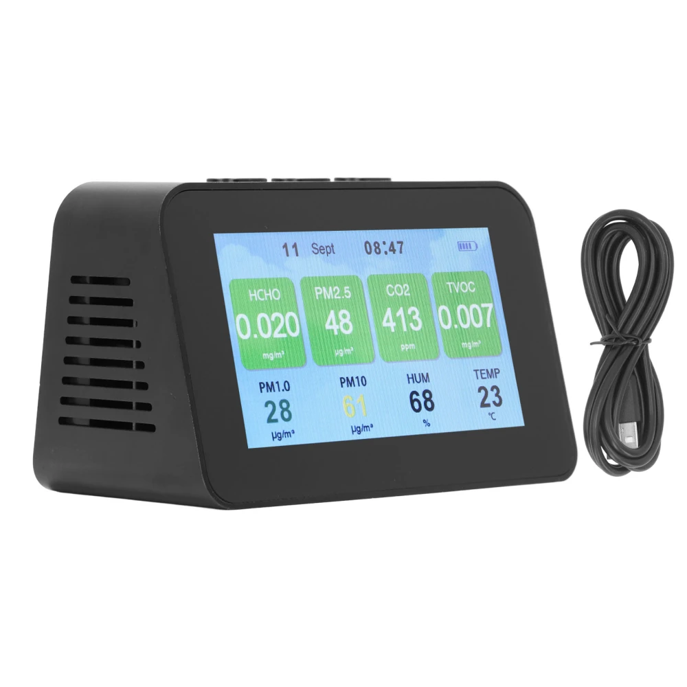 Air Quality Monitor Multifunctional 4.3in LCD Display Carbon Dioxide PM2.5 PM1.0 PM10 Temperature Humidity Tester