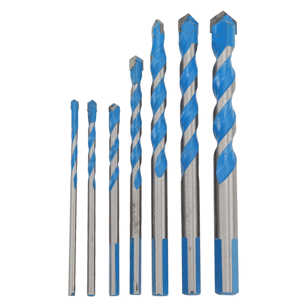 7PCS Carbide Drill Bits Straight Shank Spiral Drilling Bit Set for Ceramic Wall Concrete Wood Blue Coating 3‑12