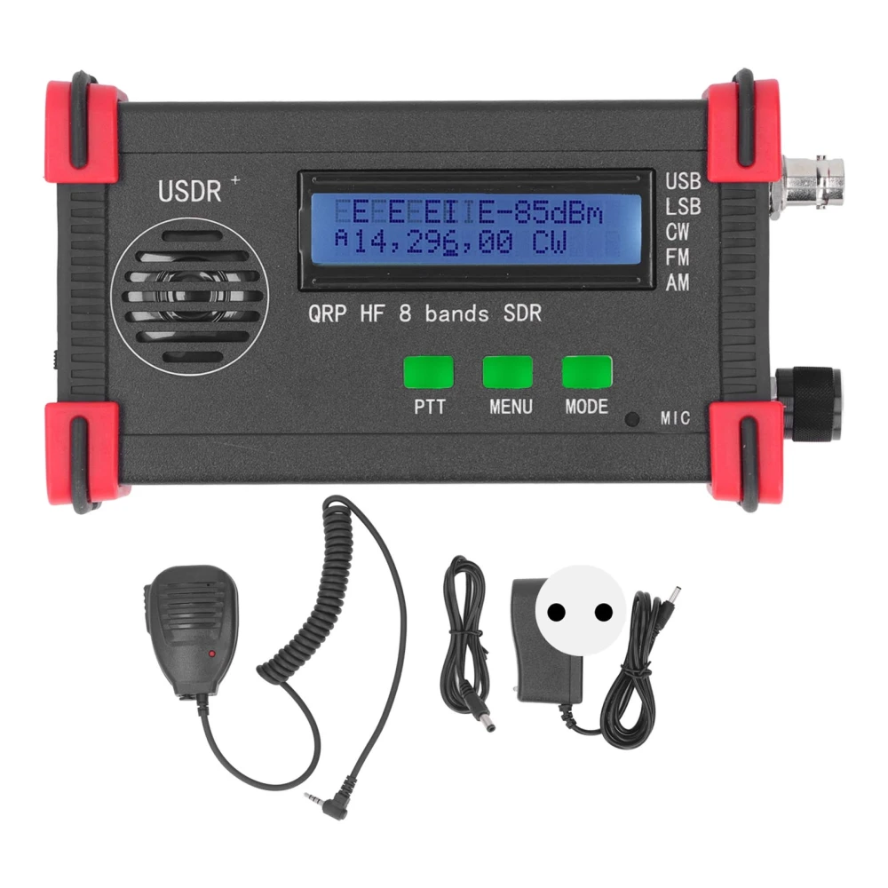 Shortwave Radio Transceiver 8 Band SDR QRP SSB CW Transceiver with Handheld Microphone 100‑240V EU Plug