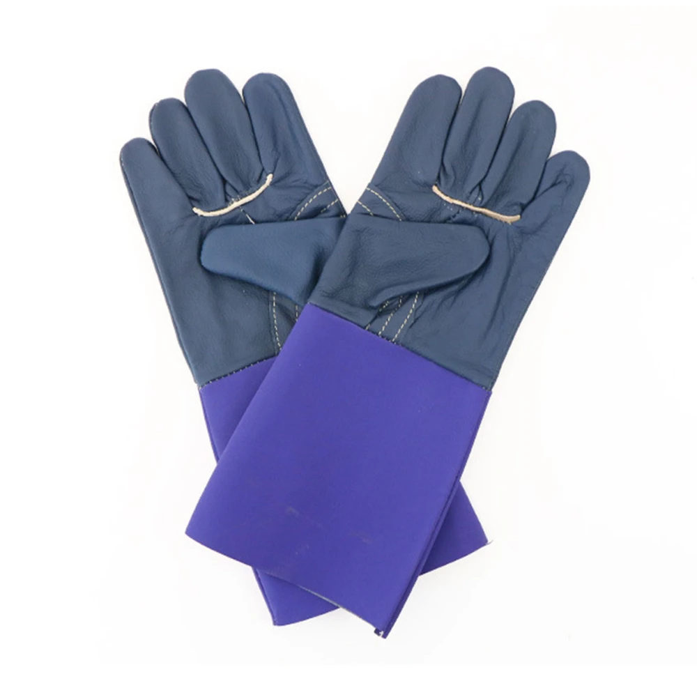 1 Pair Safety Work Gloves Cut Resistant Heat Insulation Grain Leather Labor Protection for Welding Lengthened Freesize Blue