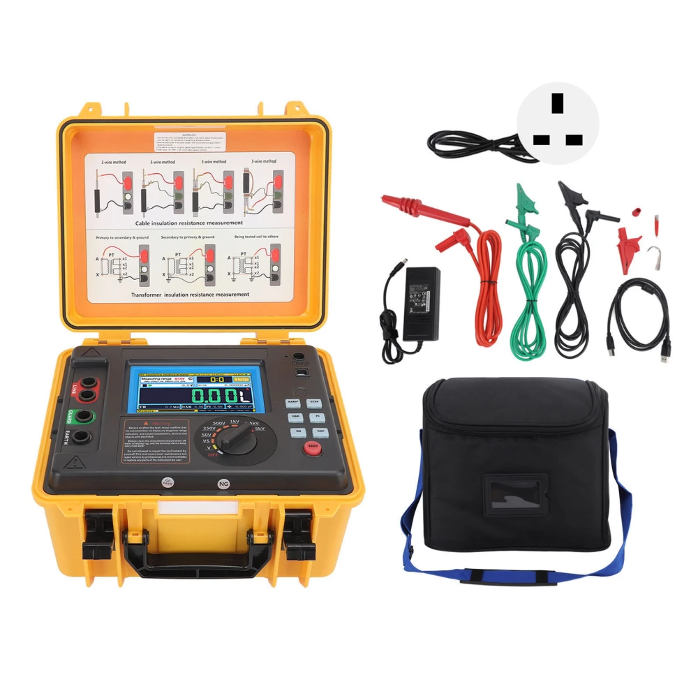 Insulation Resistance Tester LCD Display High Accuracy Multifunctional Digital Megohm Meter 5KV 100‑240V UK Plug