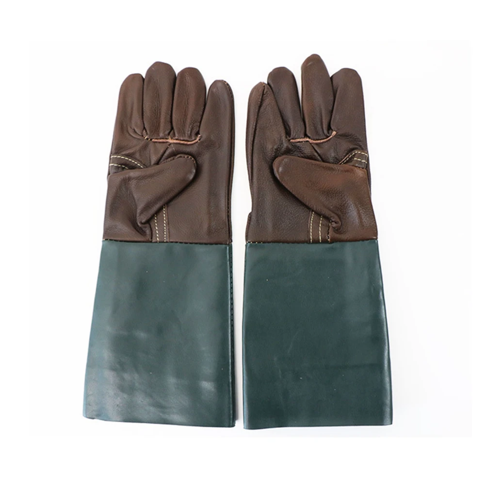 1 Pair Safety Work Gloves Cut Resistant Heat Insulation Grain Leather Labor Protection for Welding Lengthened Freesize Brown