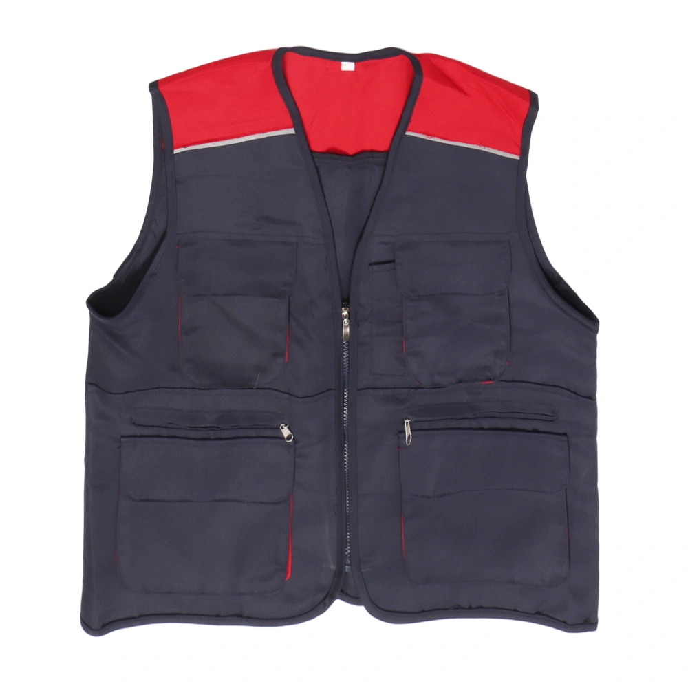 Work Vest Red and Navy Blue Enhanced Visibility Zipper Front Safety Vest for Fishing Photographic Consruction Sites Suitable Height 175cm