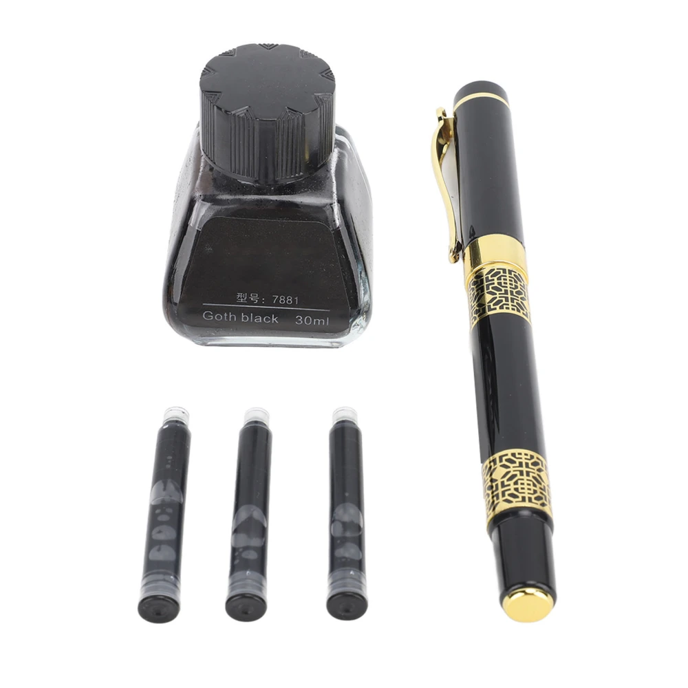 Refillable Fountain Pen Calligraphy Pen Ink Pen with 3pcs Black Ink Cartridge for Writing Office