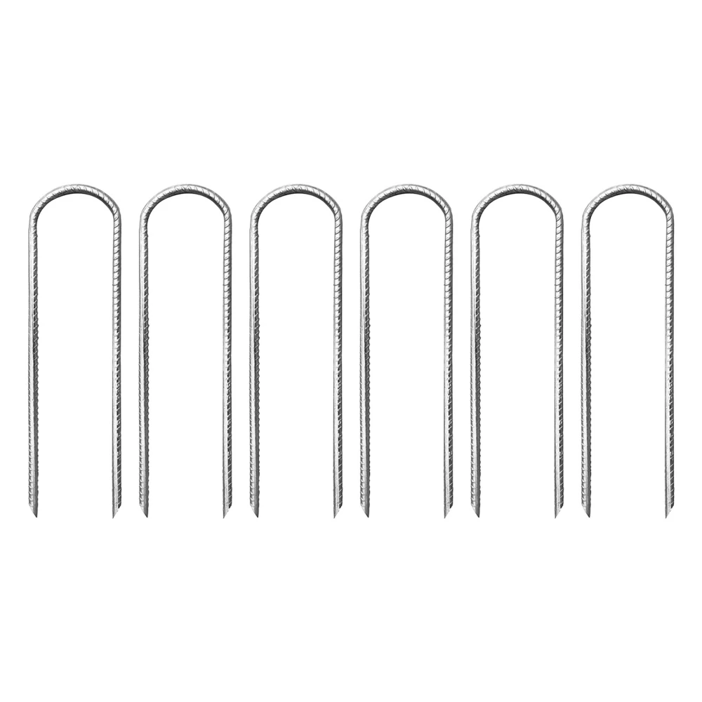 6Pcs Ground Stakes Steel Rebar Tent Nails Garden Anchor Pegs U Shaped for Trampolines Camping Canopies Swing Sets 12in Silver