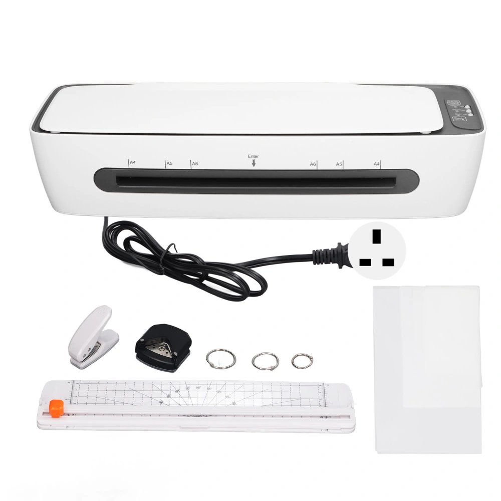 Photo Laminating Machine Hot Cold A4 Laminator with 12 Laminating Sheets Hole Punch Paper Cutter Corner Rounder UK Plug 220‑240V