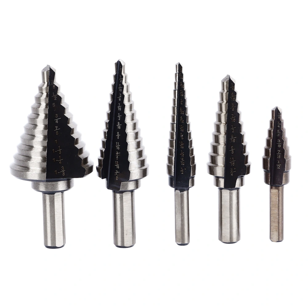 5Pcs Step Drill Bit Set Alloy Steel High Accuracy Multifunctional Reusable Drill Bit for Wood Metal