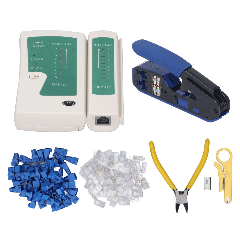 RJ45 Crimping Tool Kit Stripping Pliers 8P8C Crystal Head Network Tester Set for Cat5 Cat6 Connector