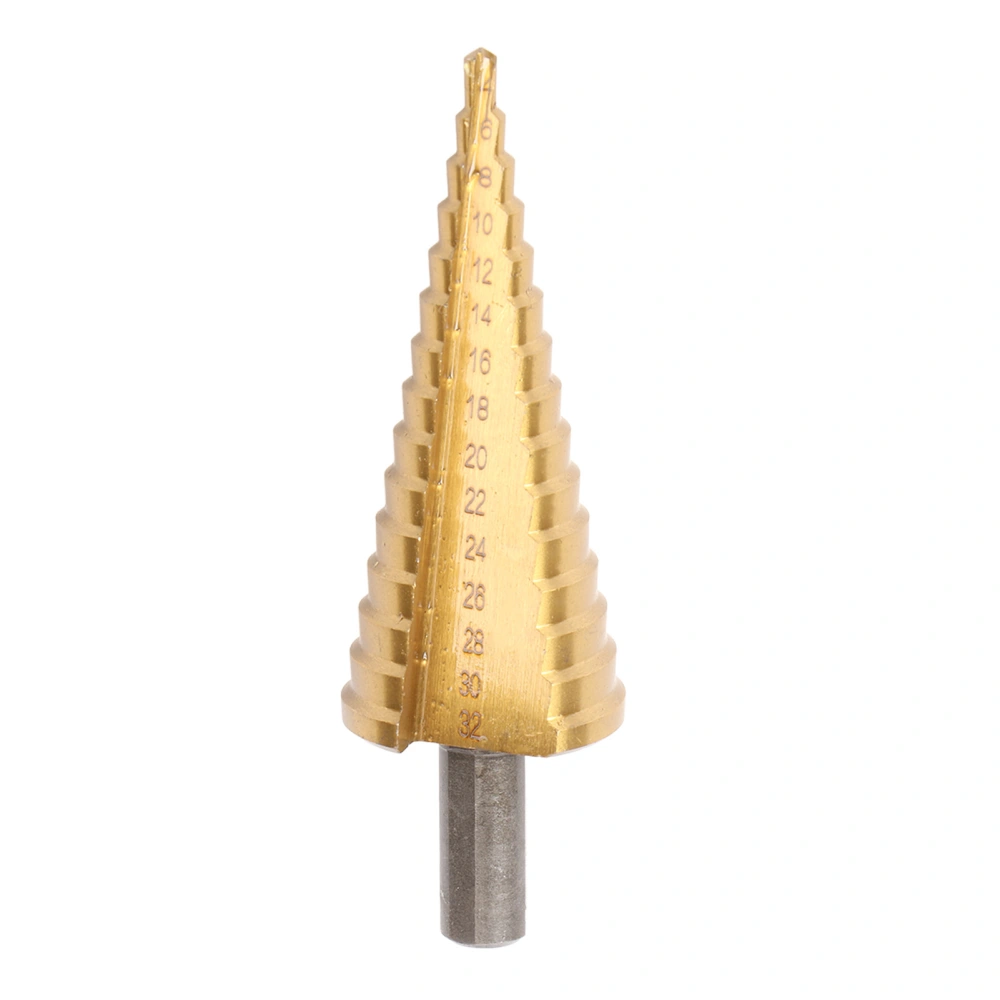 Step Drill Bit High Speed Steel Hex Shank 4‑32mm Straight Flute 15 Step for Woodworking