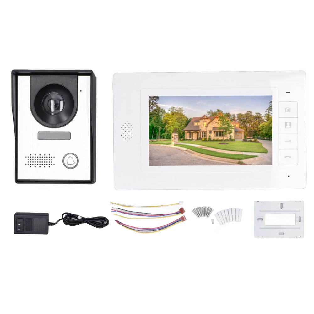 7in Video Doorbell Kit Ringtone Brightness Volume Adjustable Multifunctional Video Doorphone System 110‑240V US Plug