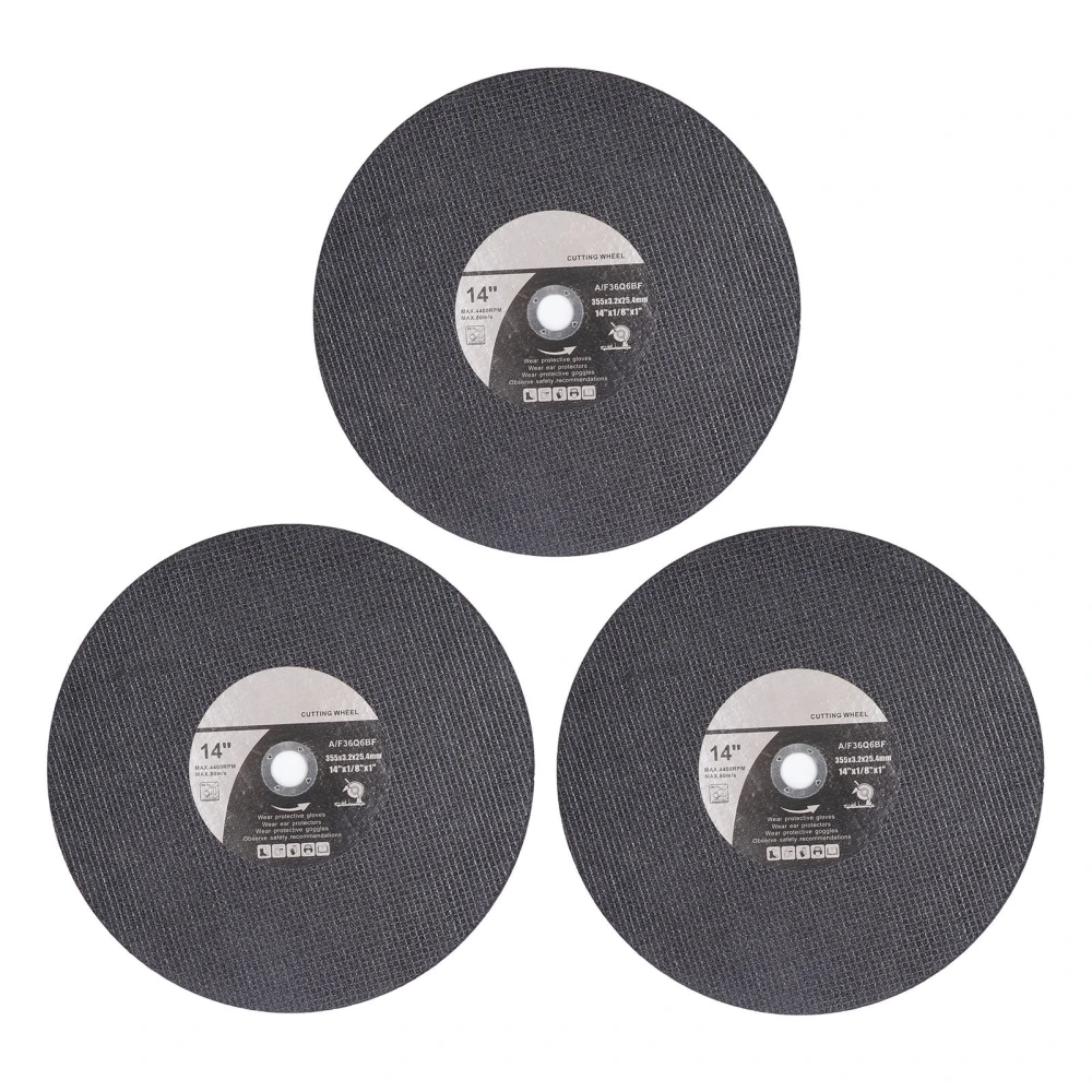 3Pcs Cutting Wheel Emery Cutting Disc 355mm OD 25.4mm ID Cut Saw Blade for Angle Grinder