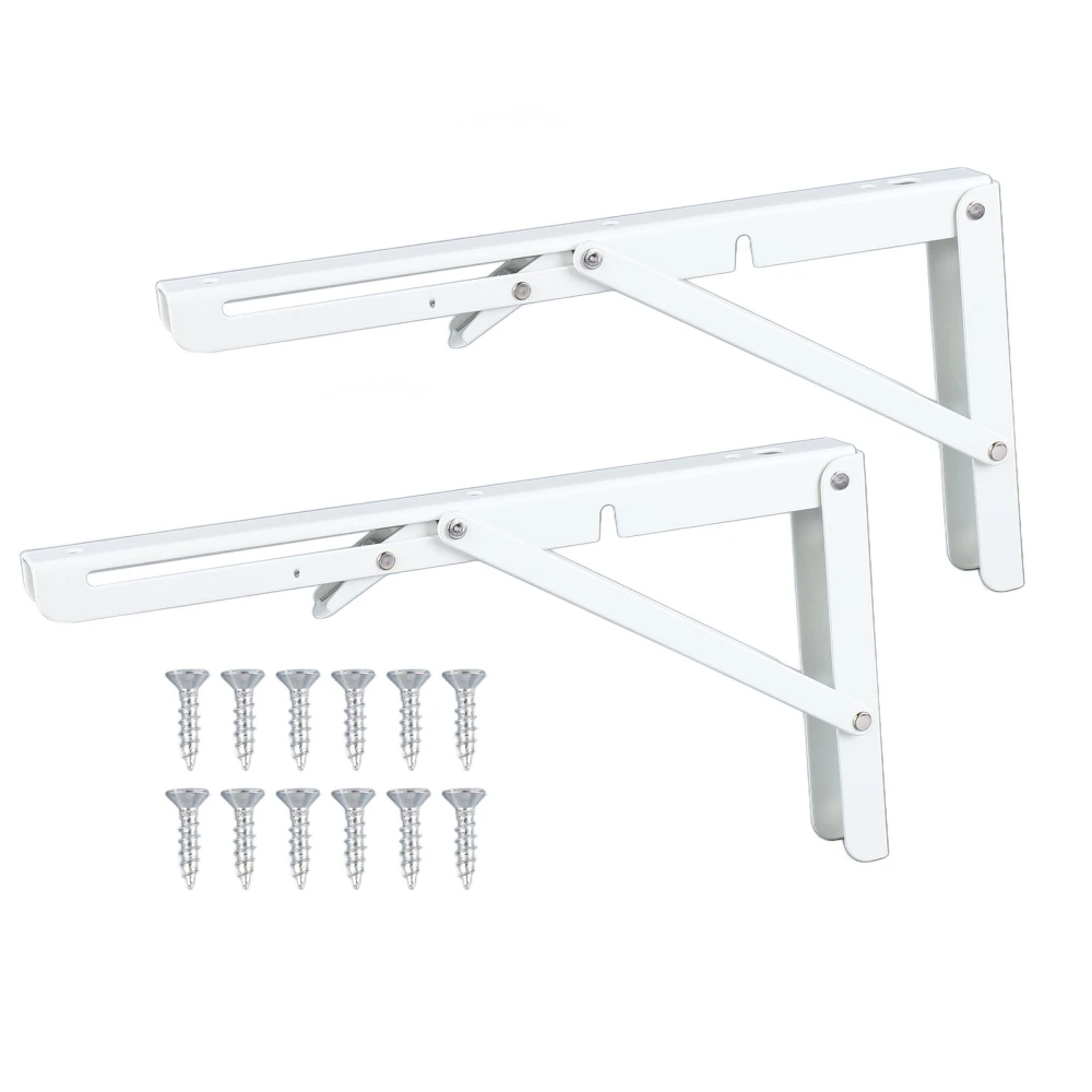 2Pcs 2 Hinge Foldable Shelf Bracket Iron Triangular Thicken Partition Space Saving White