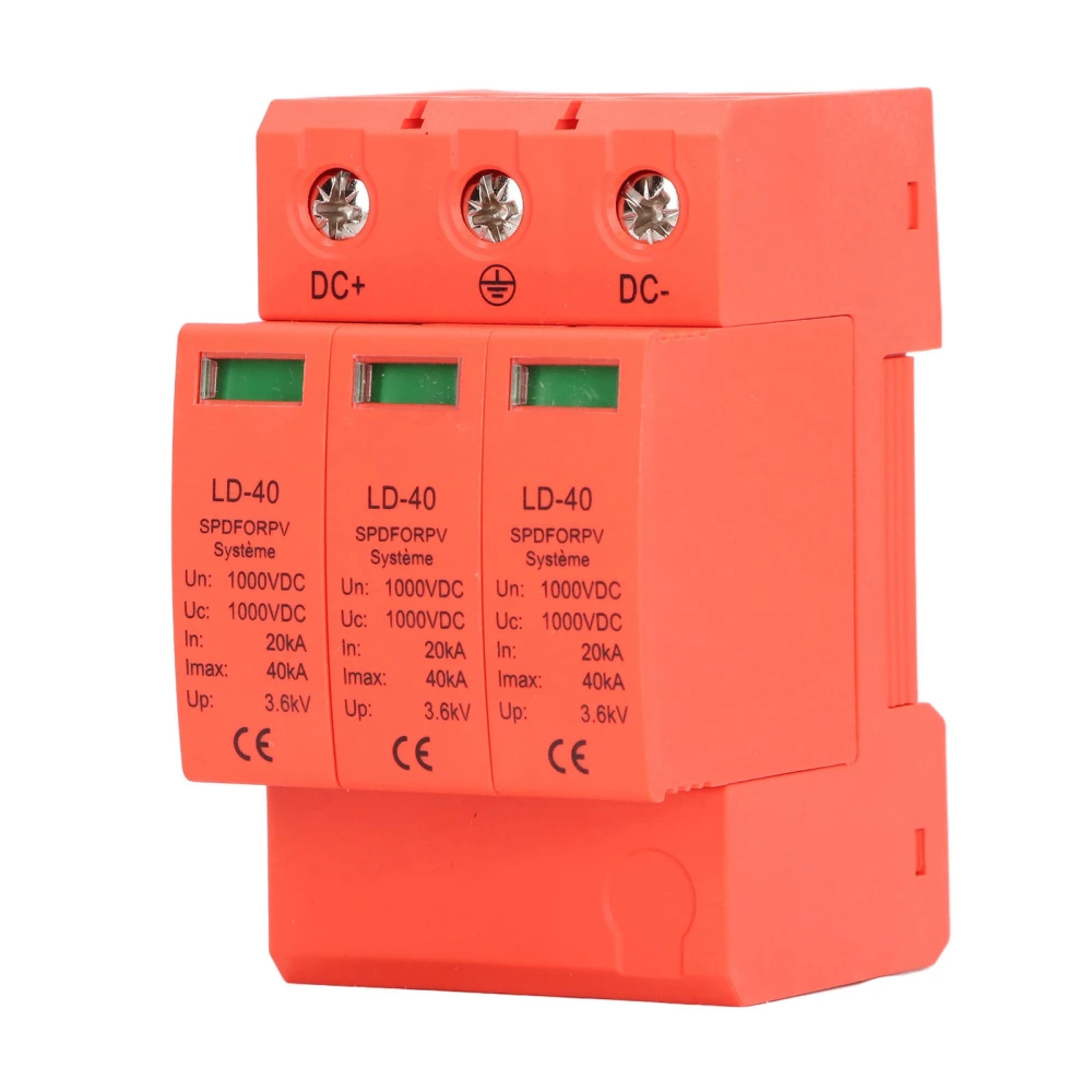 DC Surge Protector 3P DC Voltage Surge Arrester Photovoltaic Lightning Protector 20 to 40KA 1000VDC