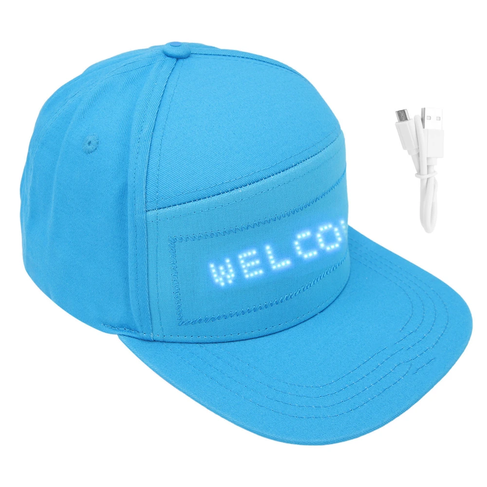 Pure Color LED Display Cap Cell Phone Editable Bluetooth Led Message Smart Hat for Halloween Blue Hat Blue Words