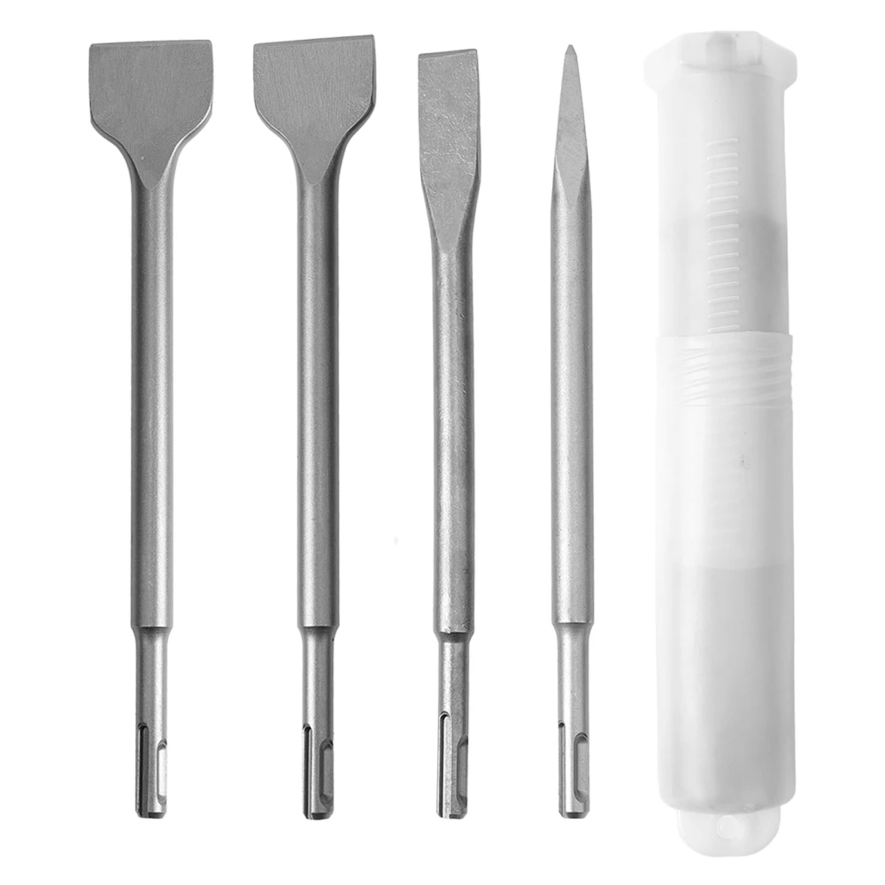 4Pcs Round Shank Chisel Bit Pointed Flat Electric Hammer Chisel Bit Kit for Concrete Structure