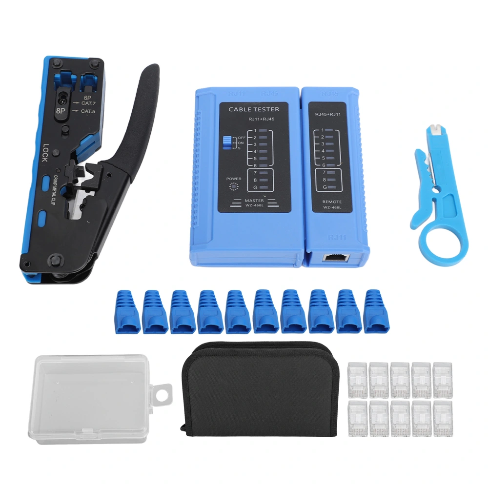 RJ45 Crimp Tool Kit Network Cable Crimping Cutting Stripping Tool with Tester for Cat5e Cat6 Cat6a