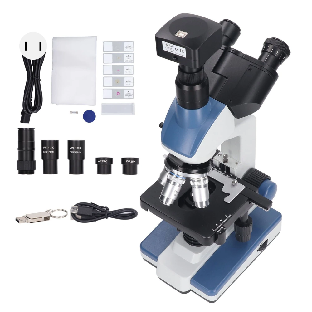 Electric Compound Trinocular Microscope 307X to 7690X LED Compound Microscope with 5MP USB 2.0 Camera AC85 to 240V US Plug