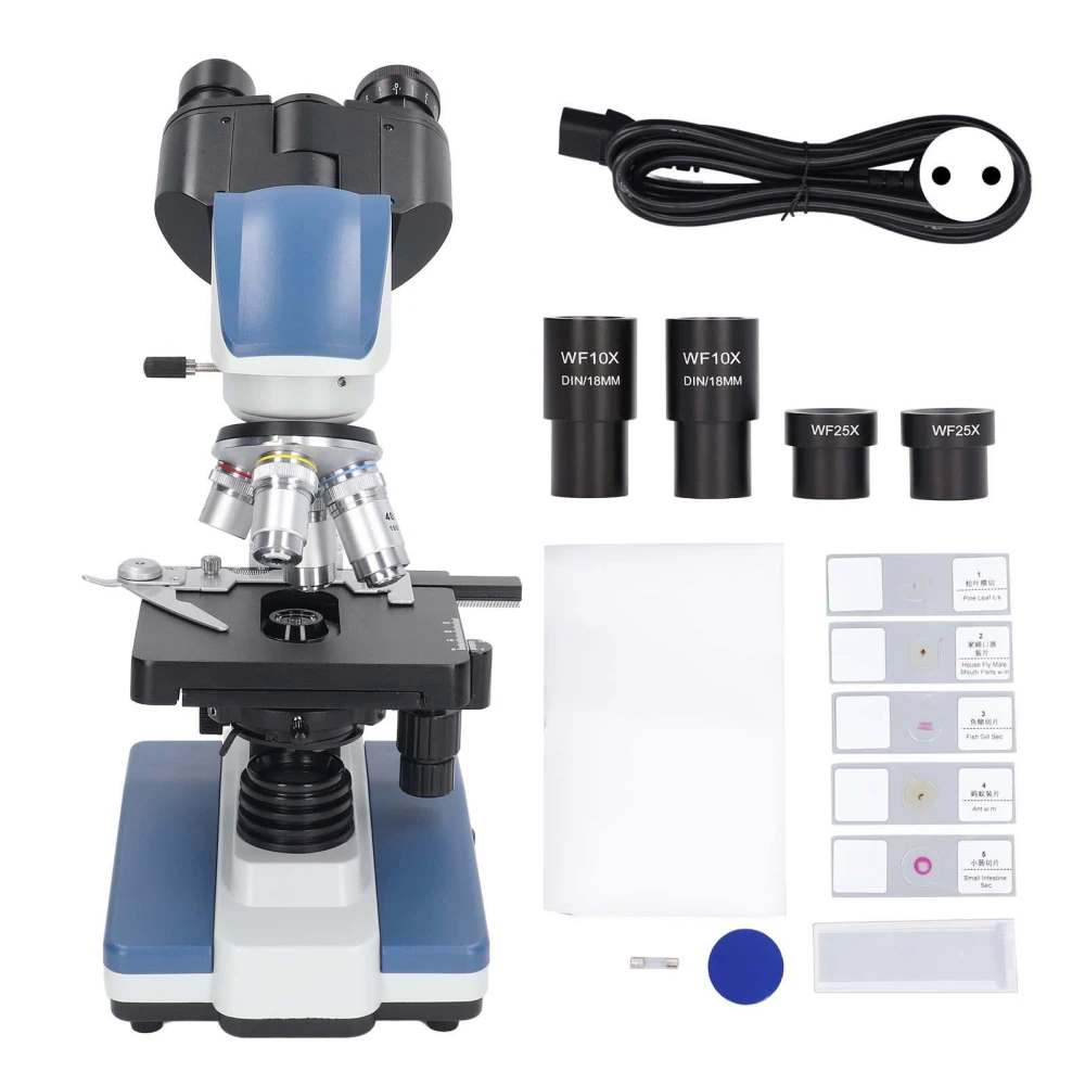 Binocular Microscope 40X To 2500X Double Layer Mechanical Stage Laboratory Compound Binocular Microscope AC85‑240V EU Plug