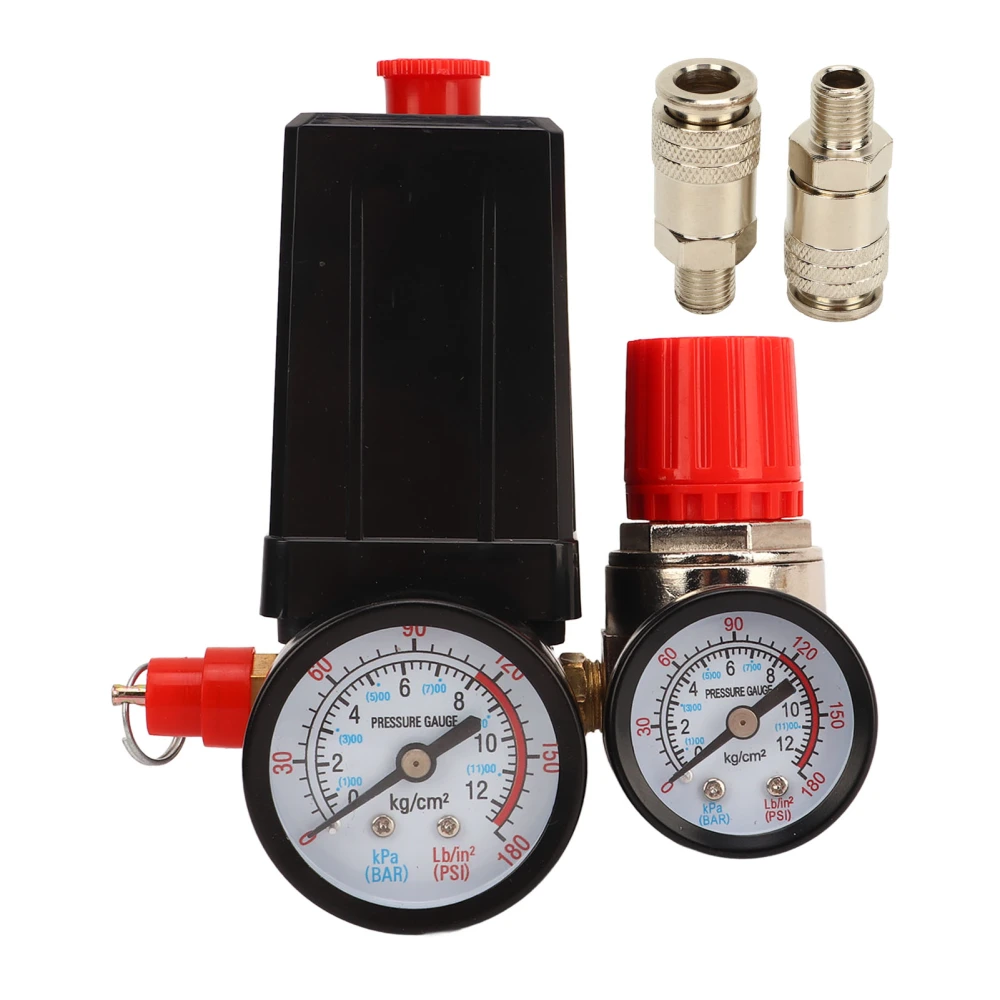 Air Compressor Pressure Switch 4 Way Auto Control Valve Controller 0‑180PSI with Gauge