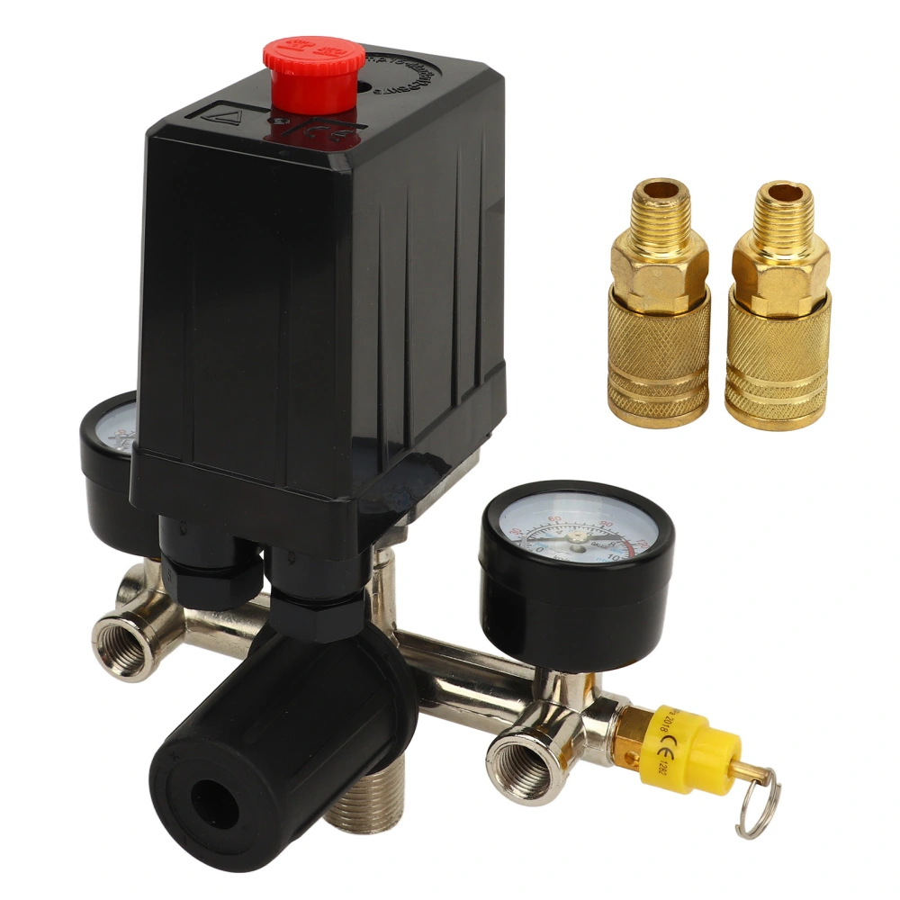 Air Compressor Pressure Switch Kit CE Valve Pressure Control Switch Black Cover Iron Meter Brass Style Quick Coupler