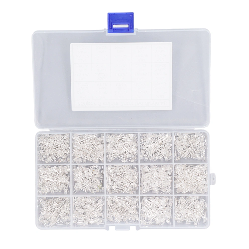 750PCS LED Light Diode Clear 3mm Red Yellow Blue Green White LED Light Emitting Diodes with Storage Box