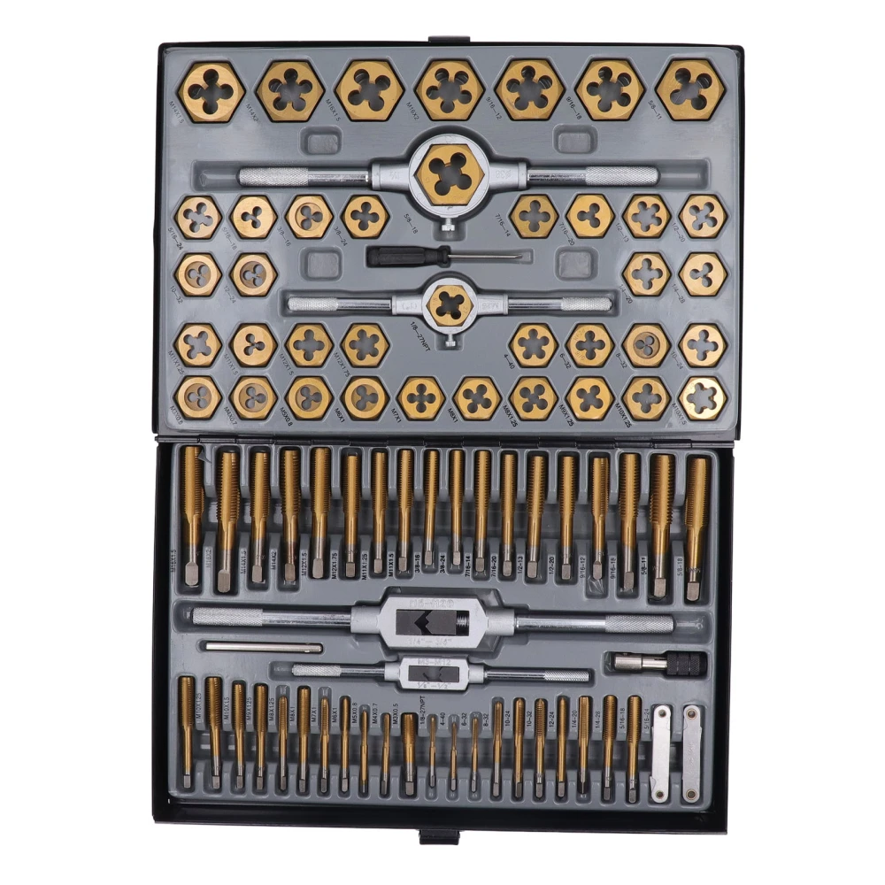 86PCS Tap Die Set Titanium Plated Carbide Essential Threading Rethreading Tool Kit