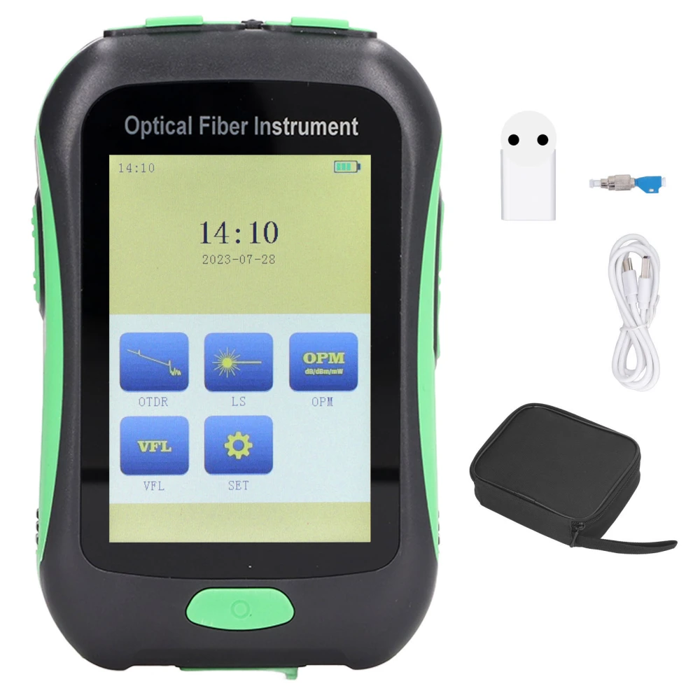 OTDR Fiber Optic Tester AUA 18A FC LC Adapter 3.5in Touchscreen Optical Time Domain Reflectometer 100‑240V EU Plug