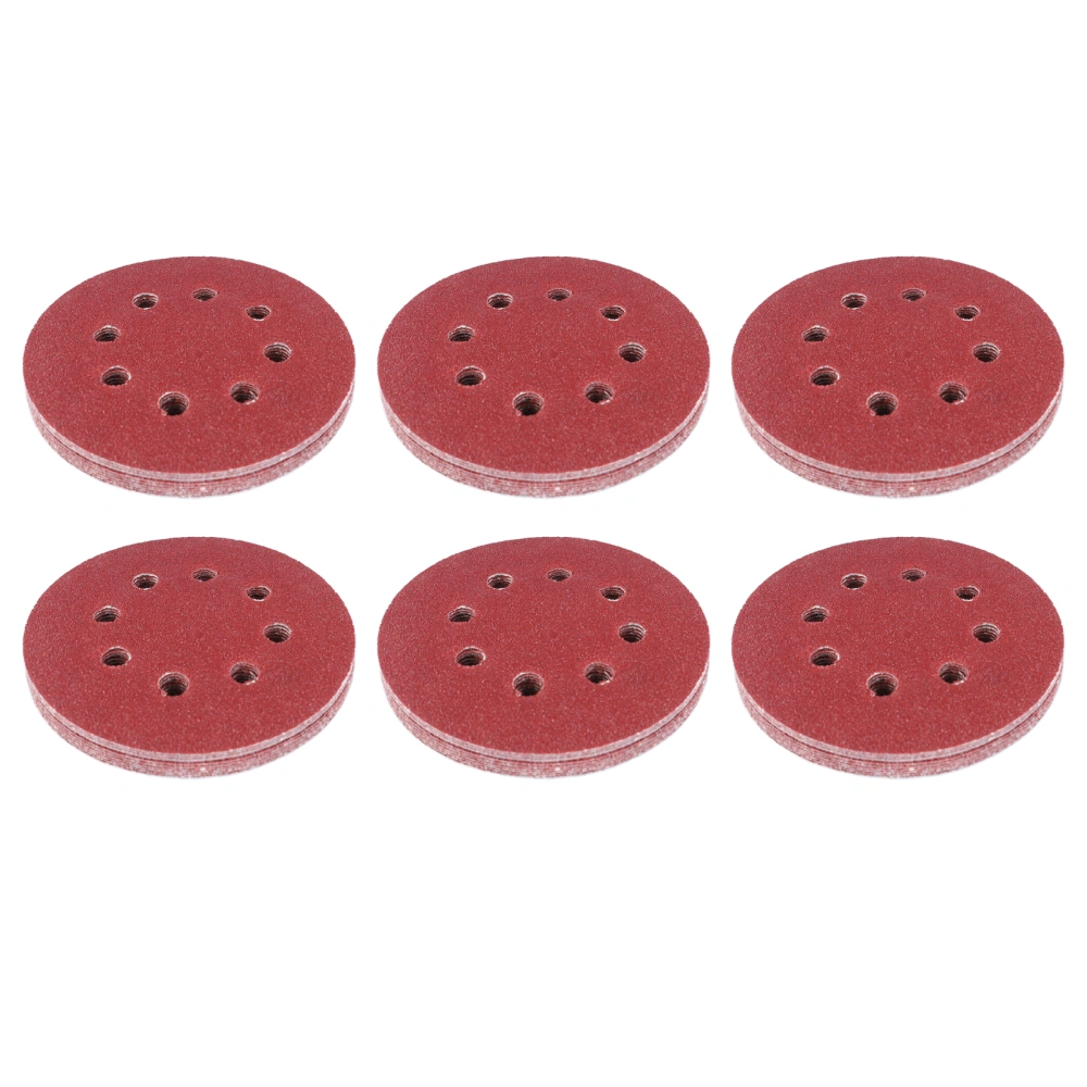 60Pcs Sanding Disc 5in 8 Hole 6 Types Sandpaper Hook and Loop Fastener Round Sand Paper for Polishing