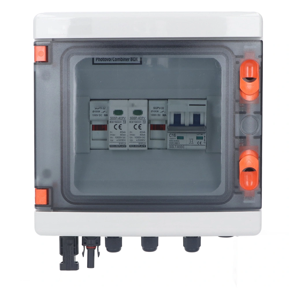 DC1000V PV Combiner Box Waterproof 1 in 1 Out Solar Combiner Box with 15A Fuse 16A Circuit Breaker