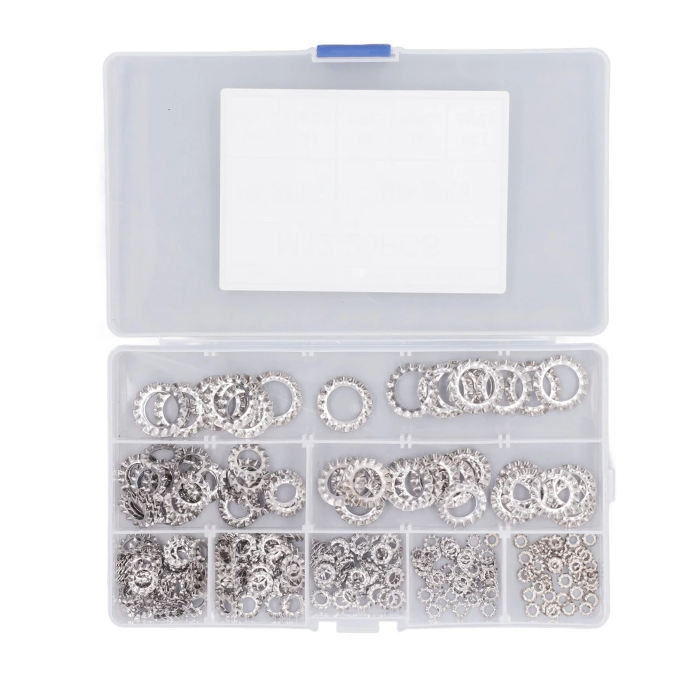 300Pcs External Tooth Star Lock Washer Stainless Steel Starlock Washer M2.5‑M12 8 Types Fastener