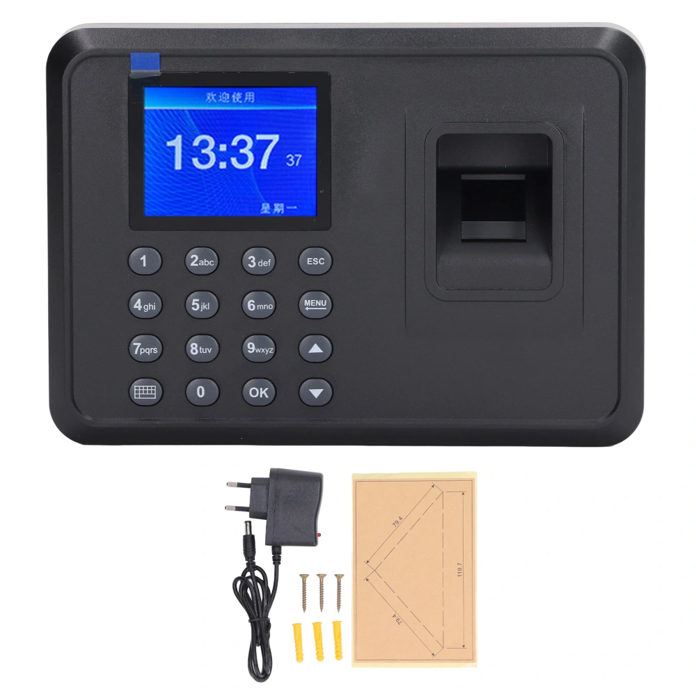 Fingerprint Time Attendance Machine Multi Languages Voice Reminder Fingerprint Password Employee Time Clock 100‑240V EU Plug