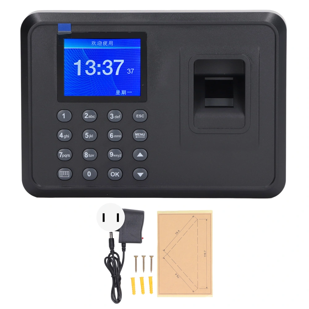 Fingerprint Time Attendance Machine Multi Languages Voice Reminder Fingerprint Password Employee Time Clock 100‑240V US Plug