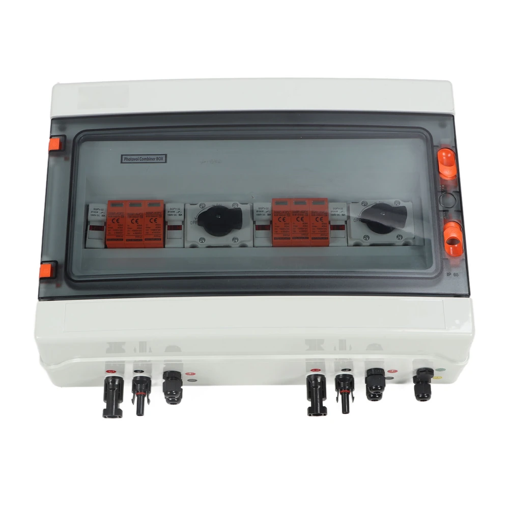 PV Combiner Box 2 in 2 Out IP65 Waterproof Photovoltaic Combiner Box with Fuse Surge Protector 1000V 32A