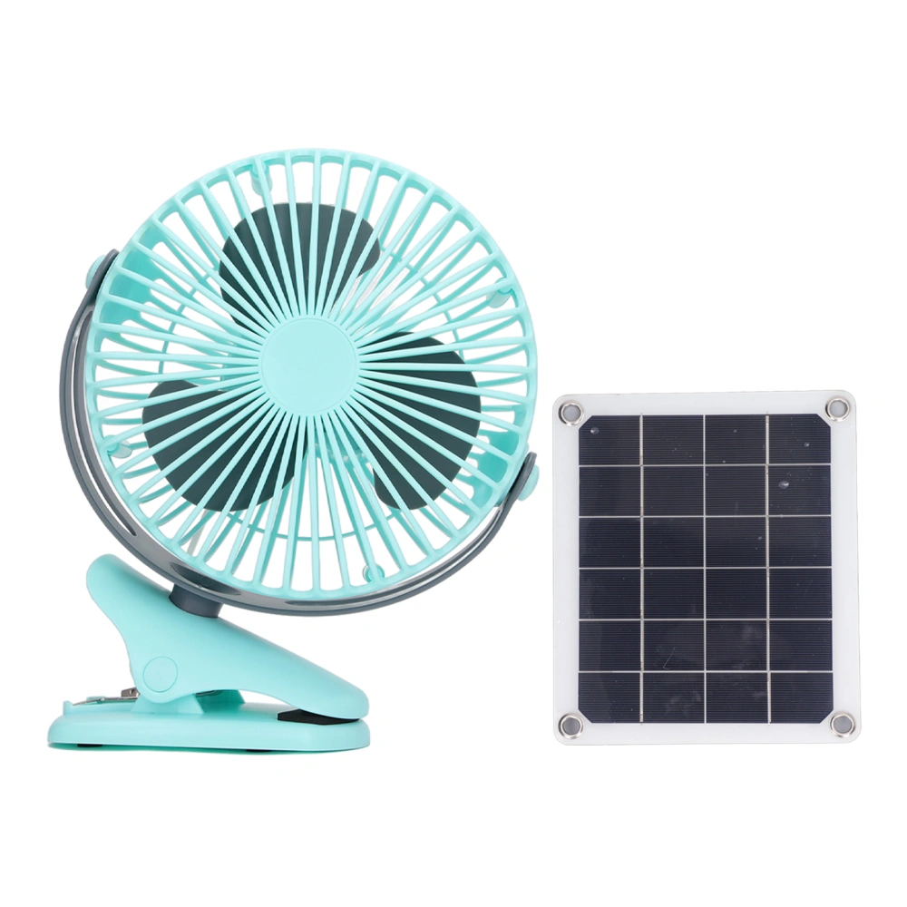 Solar Panel Fan Portable Clip On USB Fan Small Desktop Cooling Fan for Indoor Outdoor Activities Blue