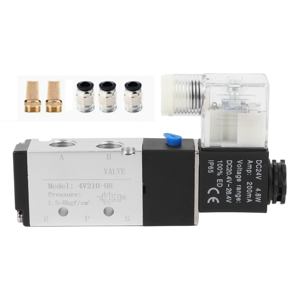 Pneumatic Solenoid Valve 2 Position 5 Way Solenoid Air Valve with 8mm Connector Silencer DC20.4‑26.4V