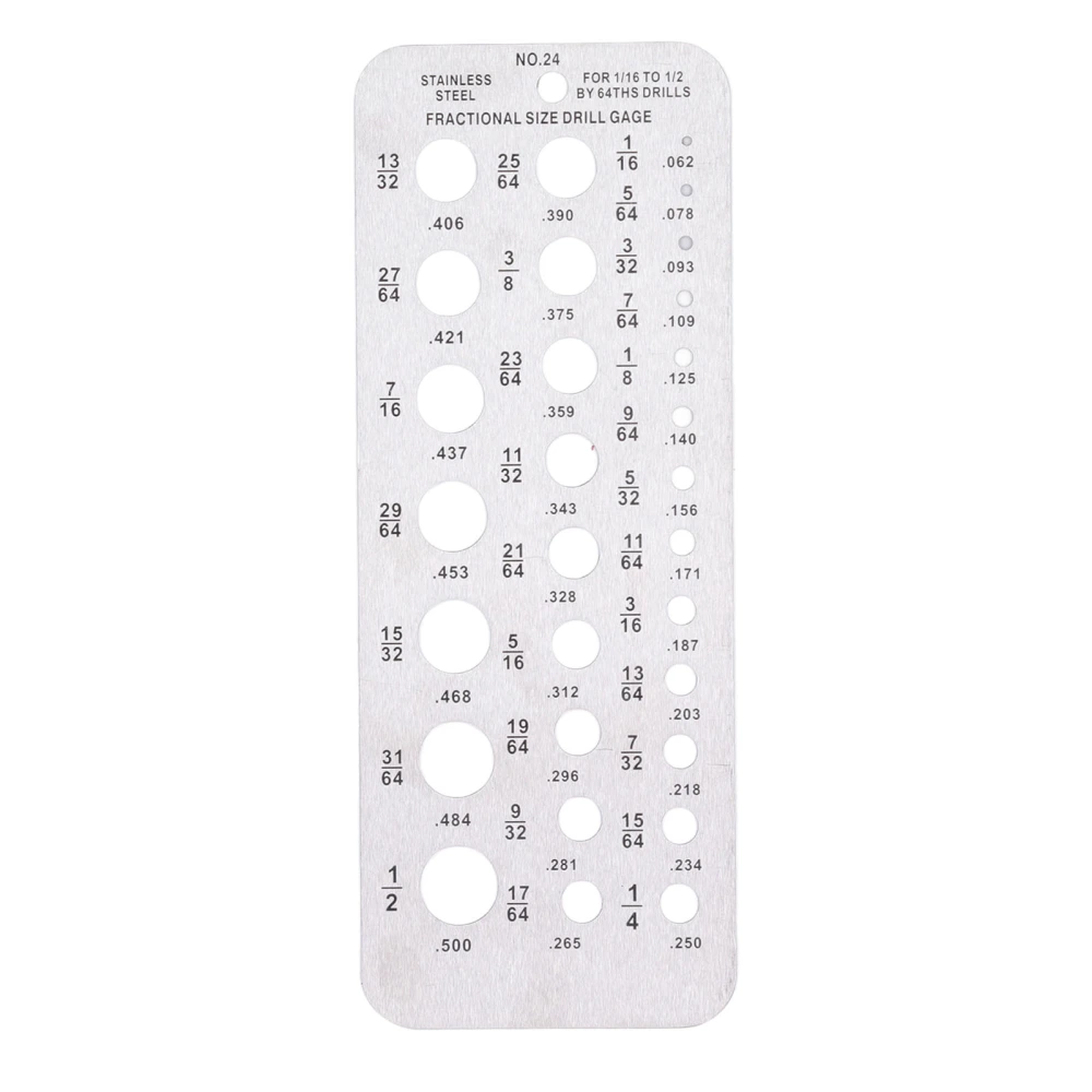 Fractional Size Drill Gauge 1/16‑1/2in Stainless Steel Bolt Wire Diameter Index for Accurate Measurement Equivalents