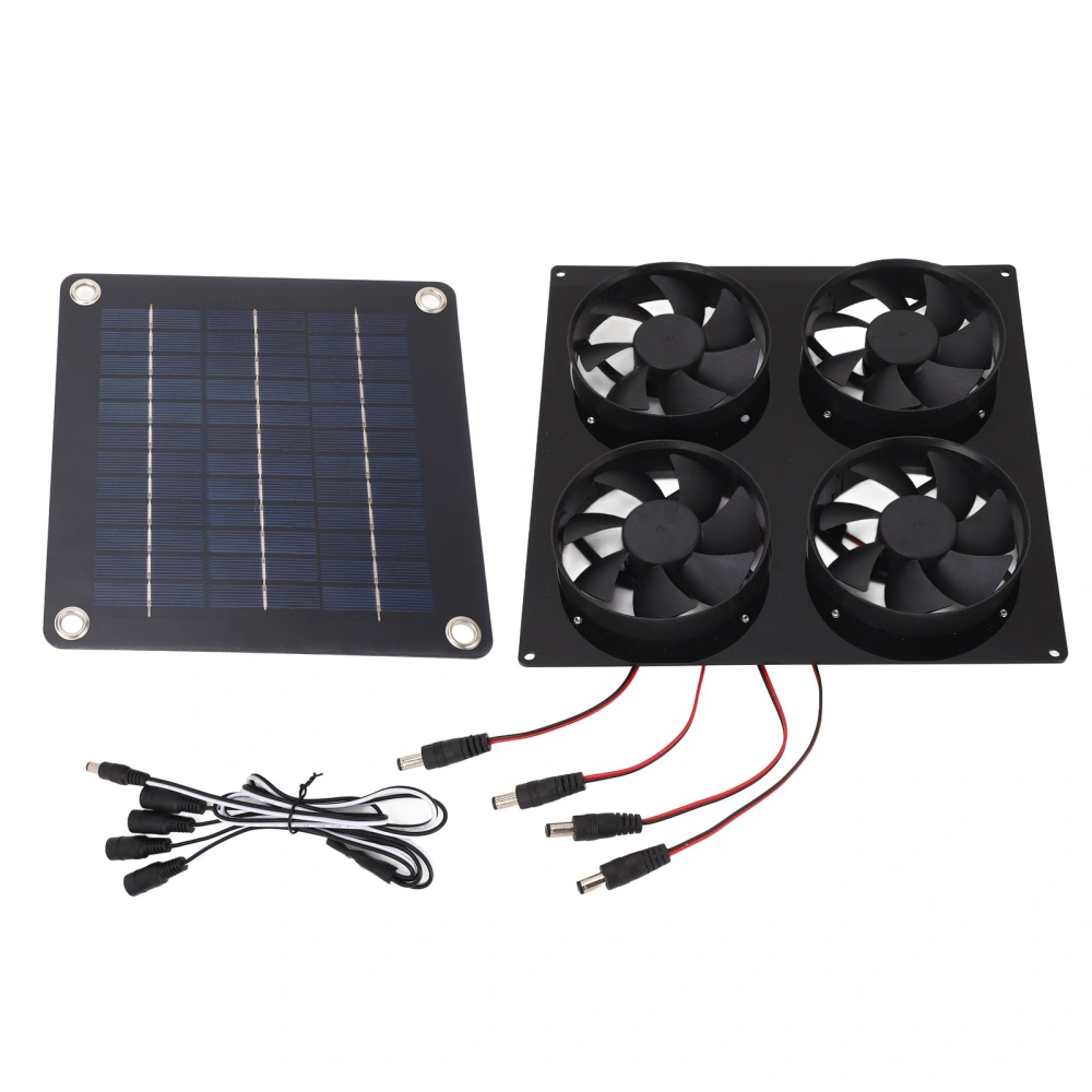 Solar Panel Cooling Fan Kit 4 Ports Fan Solar Ventilation Cooler for Outdoor Pet Shed IPX7 Waterproof 5‑12V