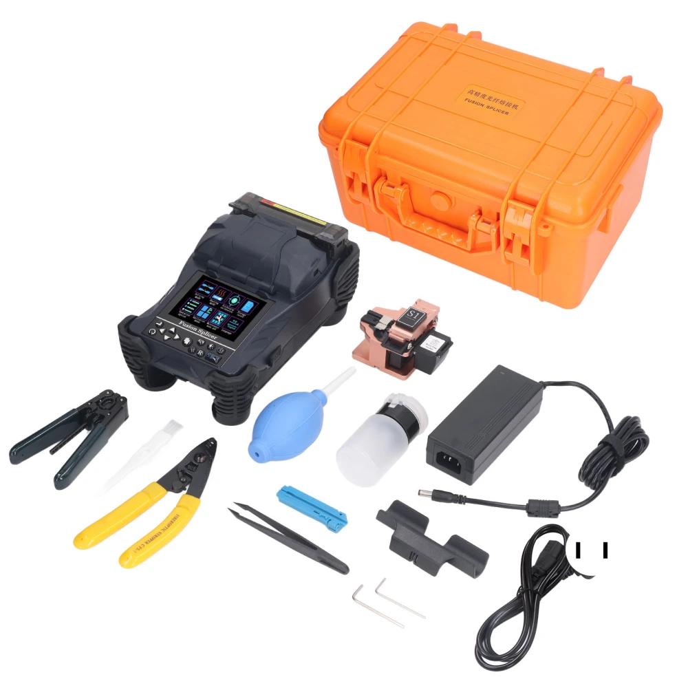 Optical Fiber Fusion Splicer 400X 3.5 Inch LCD Fiber Welding Splicing Machine for Pigtail Jumper Leather Wire 100‑240V US Plug