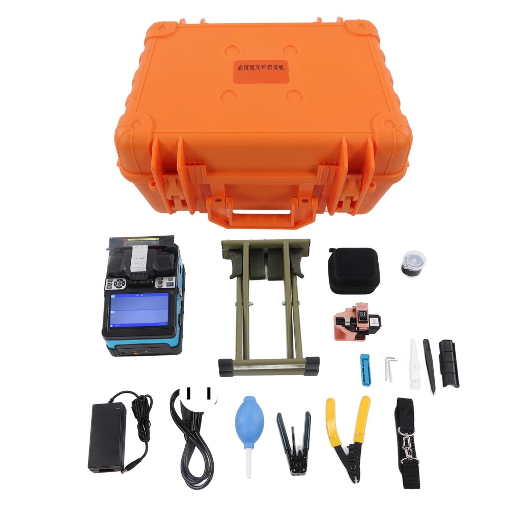 Fusion Splicer Machine Automatic Optical Fiber Cleaver Welding Toolbox Kit 100‑240V US Plug