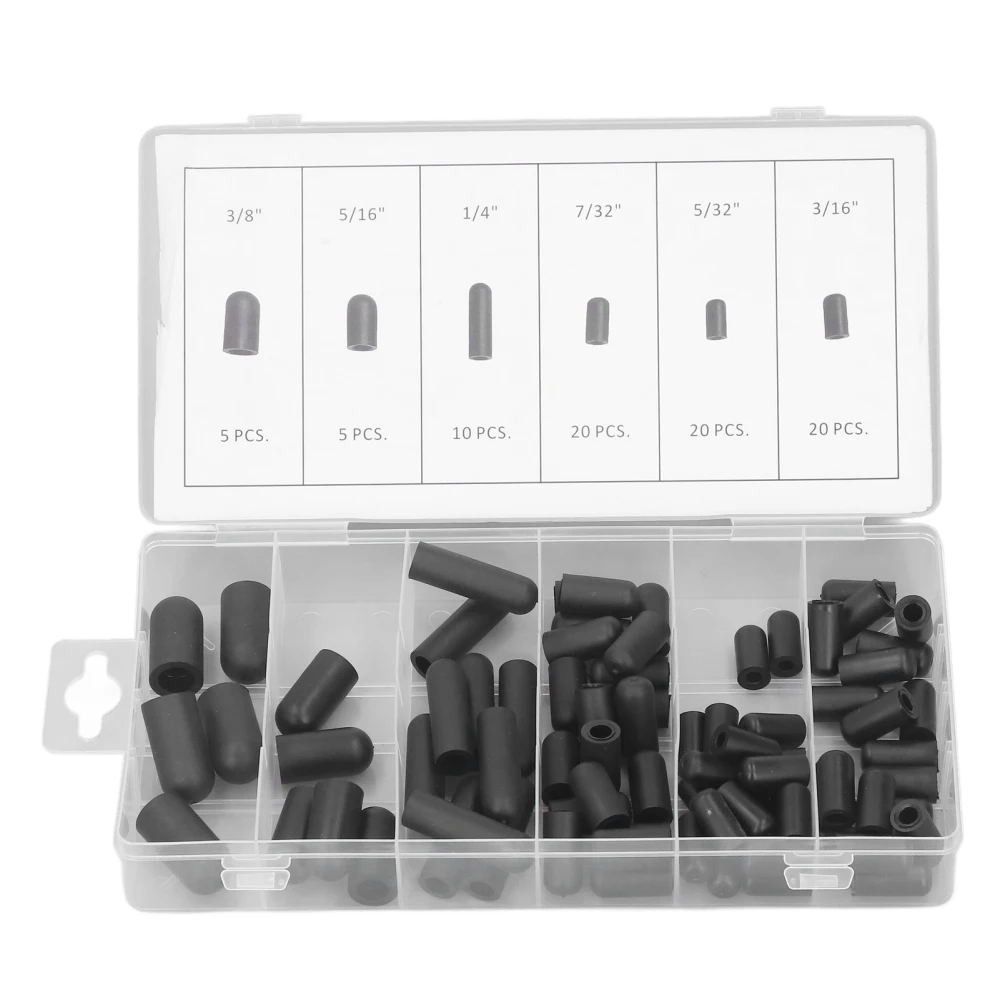 80Pcs Vacuum Hat Plug Assortment Kit Rubber High Temperature Resistant Leakage Proof Vacuum Hat 5/32in to 3/8in Black