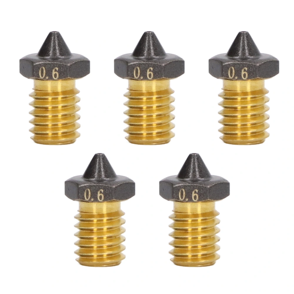 5PCS 3D Printer Nozzles PTFE Coated Brass Nozzle Replacement 1.75mm Filament High Flow Hotend Nozzle 0.6mm Hole