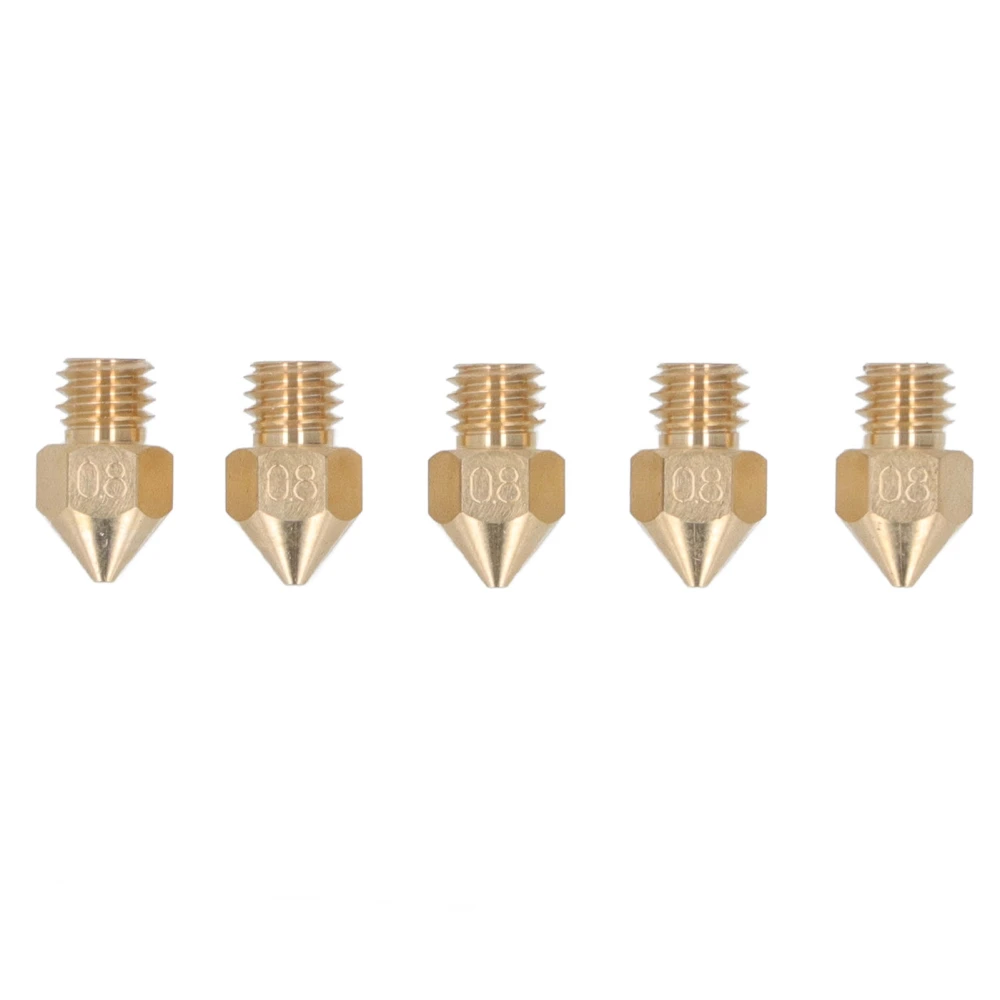 5 Pcs 3D Printer Extruder Nozzle M6 High Thermal Conductivity Brass Hot End Nozzle for CR10 1.75mm Filament 0.8mm