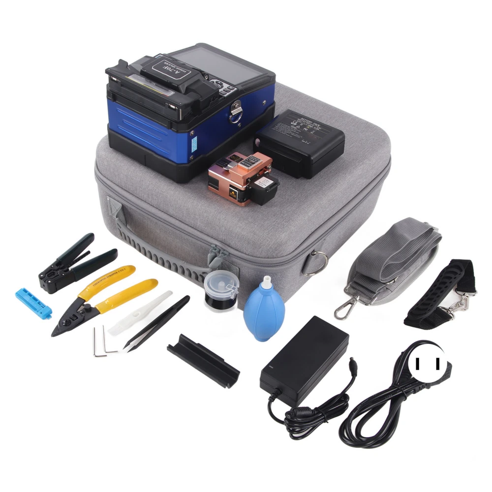 Optical Fiber Fusion Splicer 300X Magnification X Y Axes Automatic Fiber Welding Splicing Machine 100‑240V US Plug