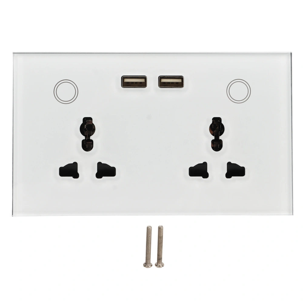 Touch Light Switch Wall Glass Panel Plate Wifi 2 Pisotion USB Smart Socket White AC110‑240V