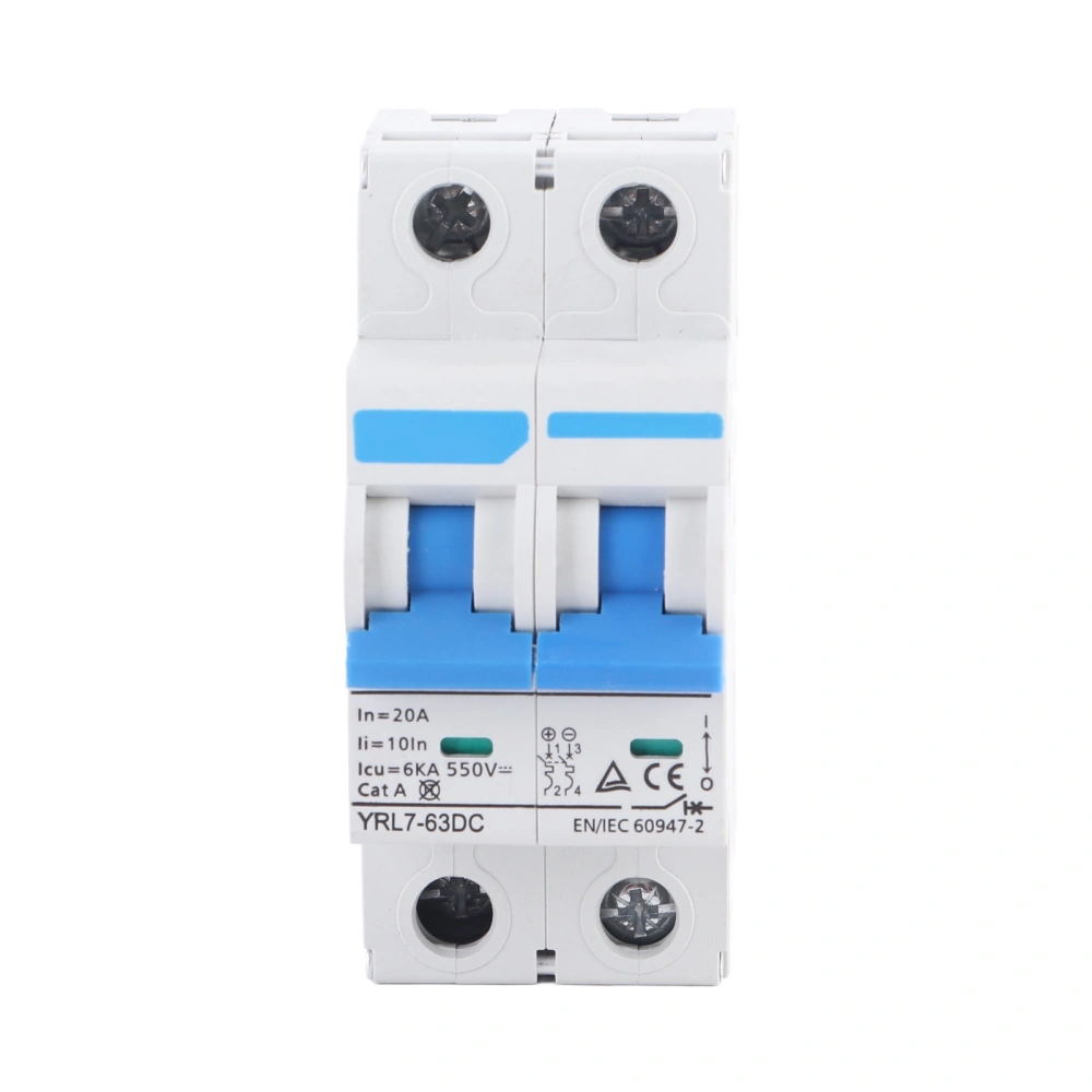 Miniature Circuit Breaker 2 Pole DIN Rail Mount Circuit Breaker Disconnect Switch DC 550V 20A