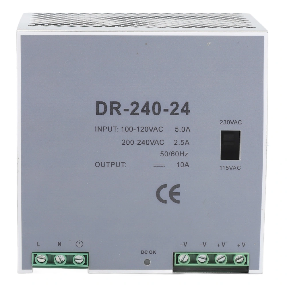 240W AC to DC Converter Transformer DIN Rail Switching Power Supply 100‑ 200‑240V Overload Protection