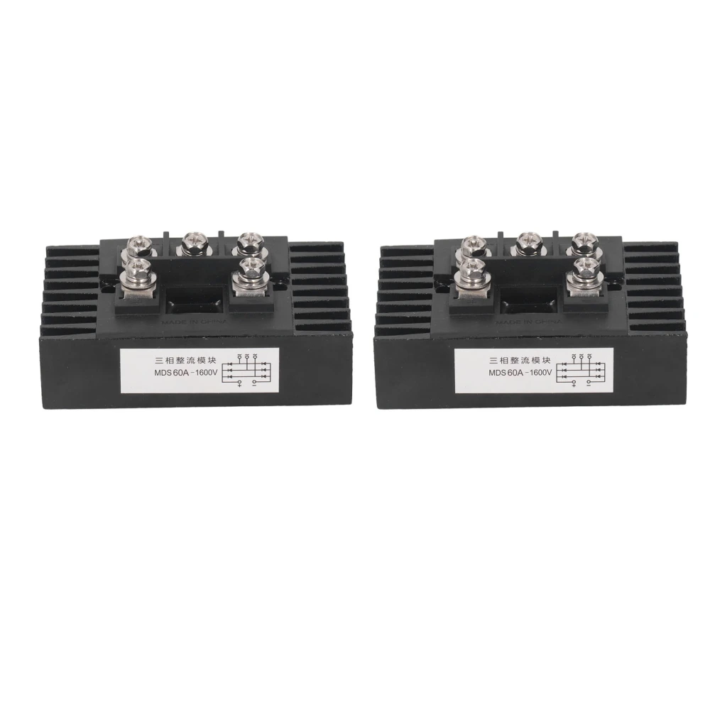 2PCS Bridge Rectifier Module with Heat Sink 1600V 60A Black Waterproof Heatsink 3 Phase Bridge Rectifier