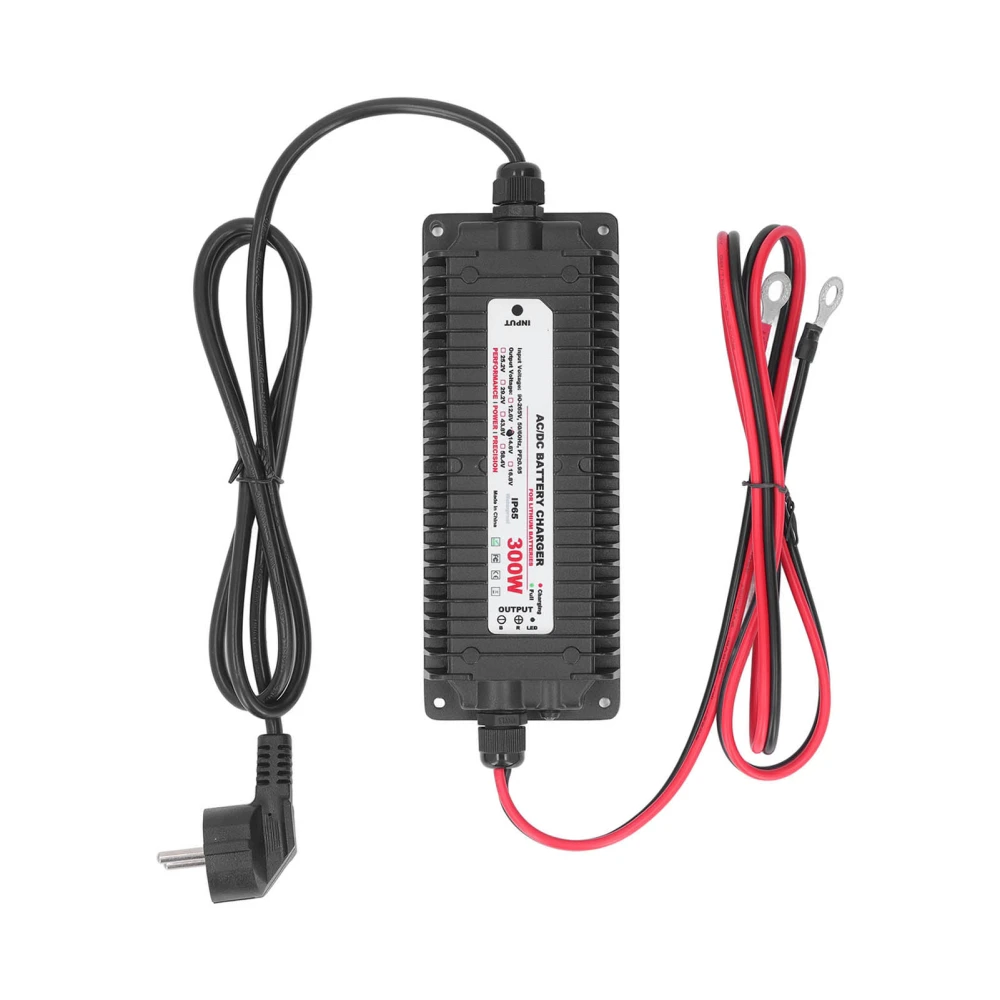 12V 14.6V 20A AC DC Waterproof Lithium Battery Charger Aluminum Alloy Battery Charger for Lifepo4 90‑265VAC Input EU Plug