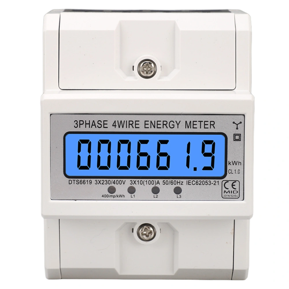 Electricity Meter 3 Phase 4 Wire Backlight LCD 10‑100A 400V AC Energy Power Monitor