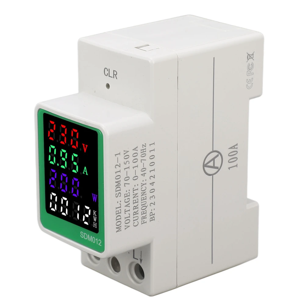 Digital Energy Meter LED Display DIN Rail Voltage Current Frequency Power Tester Electricity Usage Monitor AC70‑150V